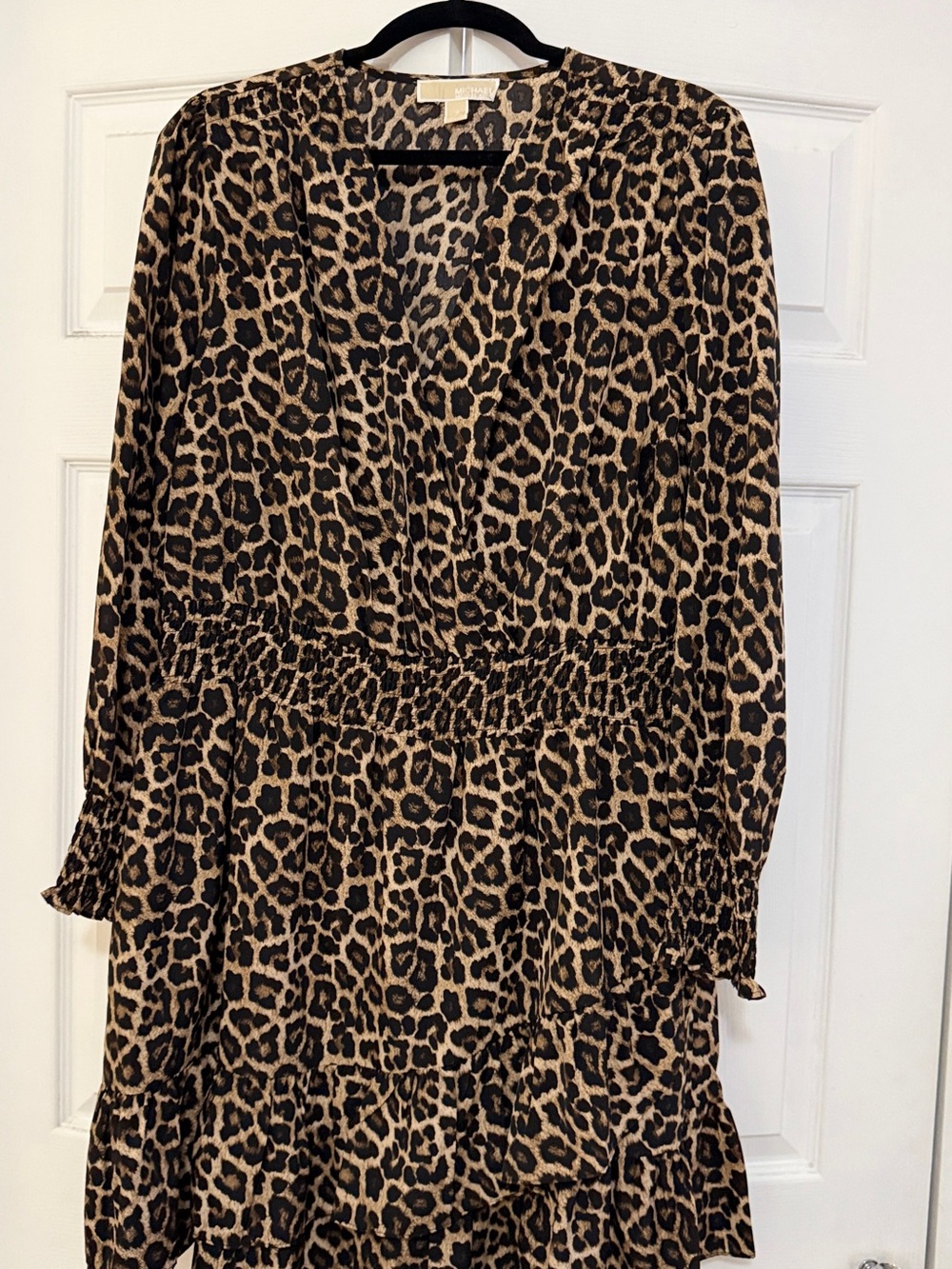 MICHAEL Michael Kors Leopard Print Long Sleeve Dress in Brown and Black